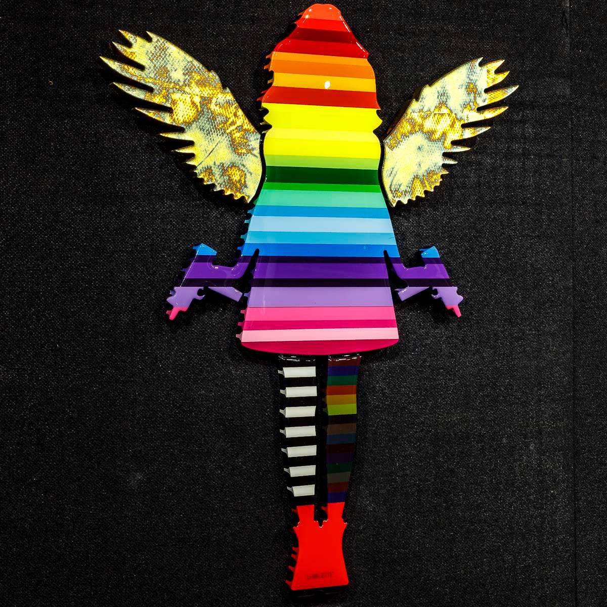 Angel Cake Rainbow Stripe & Acid Wings Miniature Wall Sculpture - Original SOLD by artist Lhouette - Wyecliffe Galleries