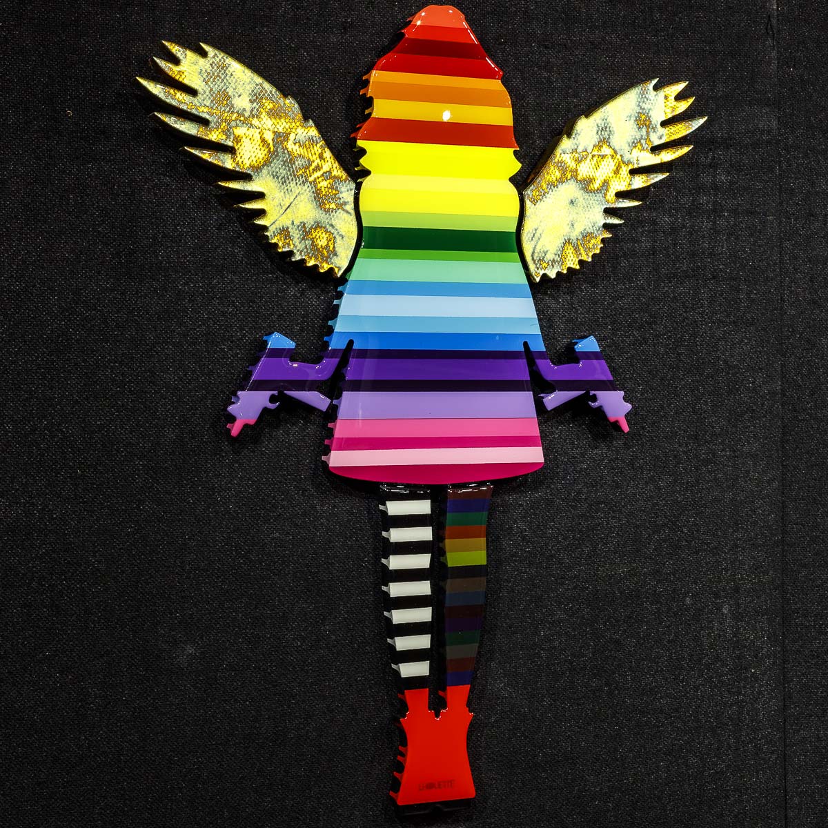 Angel Cake Rainbow Stripe &amp; Acid Wings Miniature Wall Sculpture - Original Lhouette Mounted