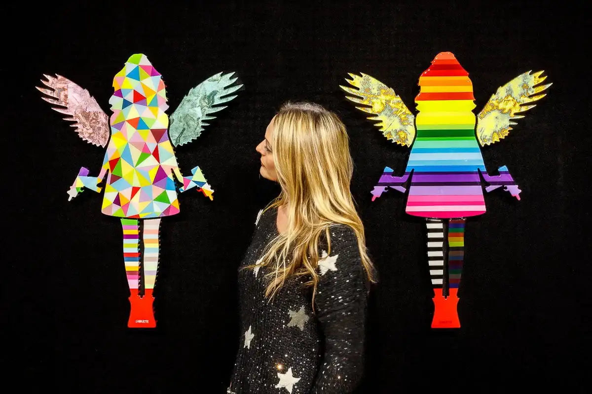 Angel Cake Rainbow Stripe & Acid Wings Miniature Wall Sculpture - Original SOLD by artist Lhouette - Wyecliffe Galleries