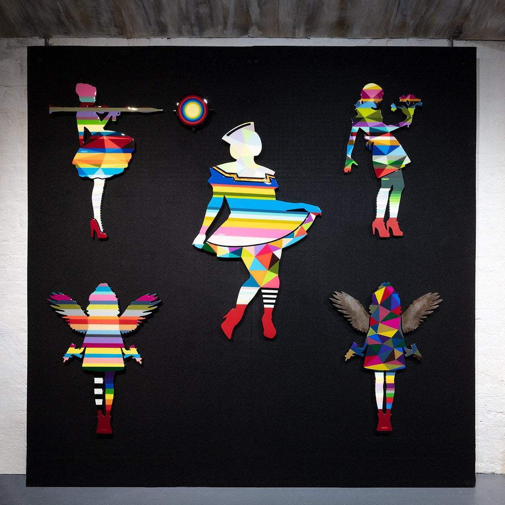 Angel Cake Rainbow Stripes - Original Wall Sculpture - SOLD by artist Lhouette - Wyecliffe Galleries