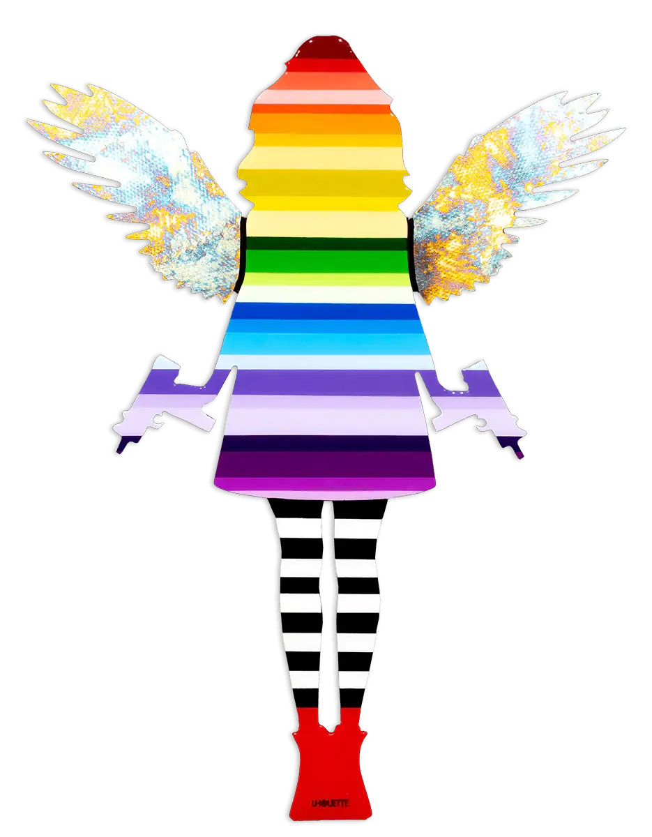 Angel Cake Striped, Metallic Wings - Original Wall Sculpture - SOLD by artist Lhouette - Wyecliffe Galleries