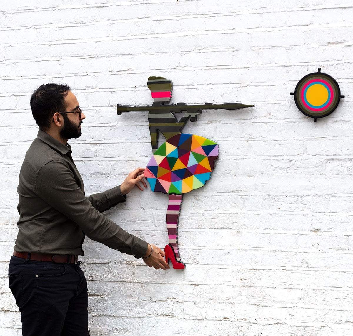 Bazooka Jo 2-Part Miniature Wall Sculpture Khaki Geometric - Original - SOLD by artist Lhouette - Wyecliffe Galleries