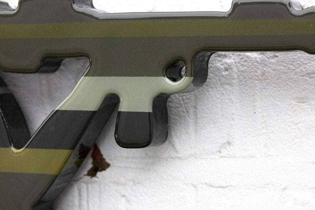 Bazooka Jo 2-Part Miniature Wall Sculpture Khaki Geometric - Original - SOLD by artist Lhouette - Wyecliffe Galleries