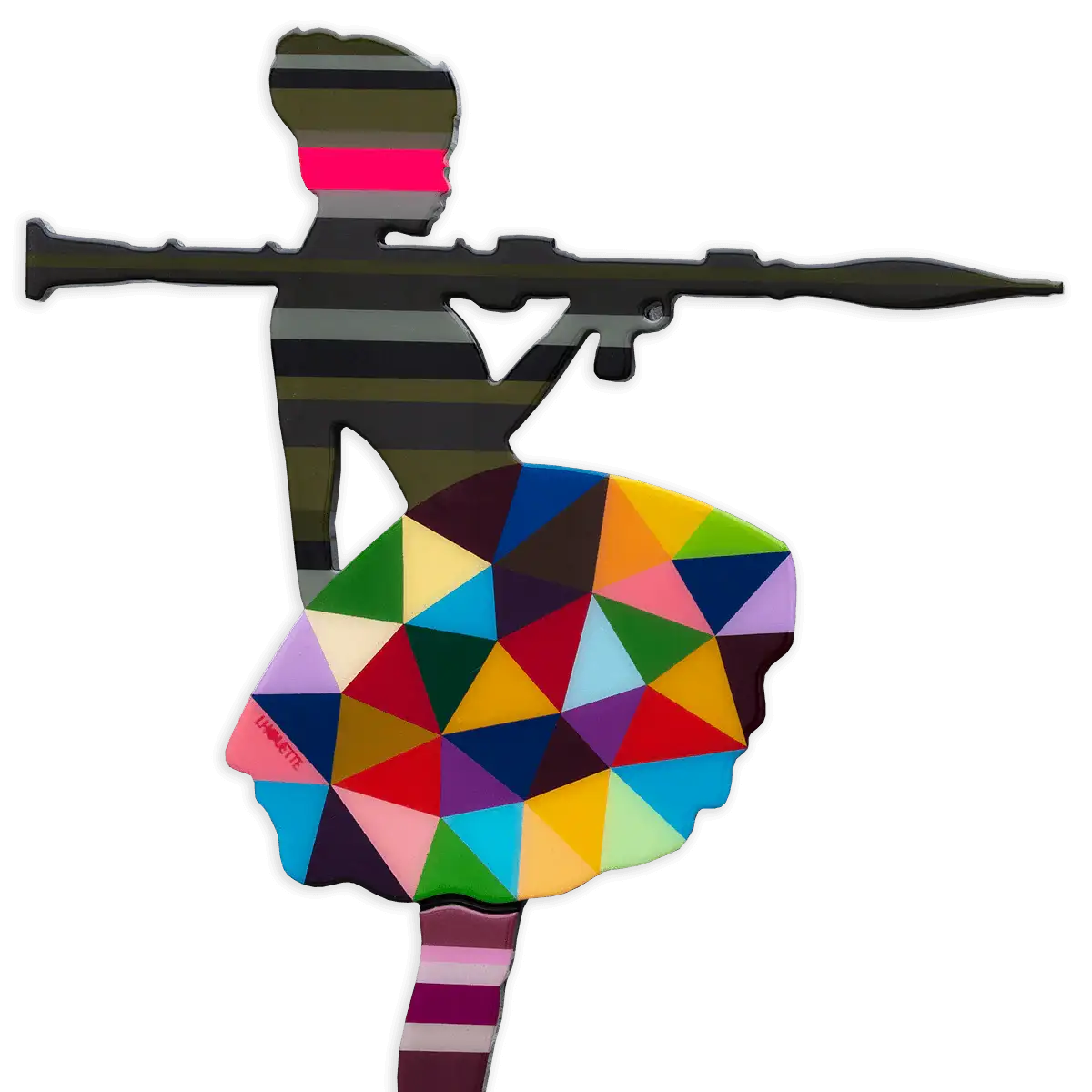 Bazooka Jo 2-Part Miniature Wall Sculpture Khaki Geometric - Original - SOLD by artist Lhouette - Wyecliffe Galleries