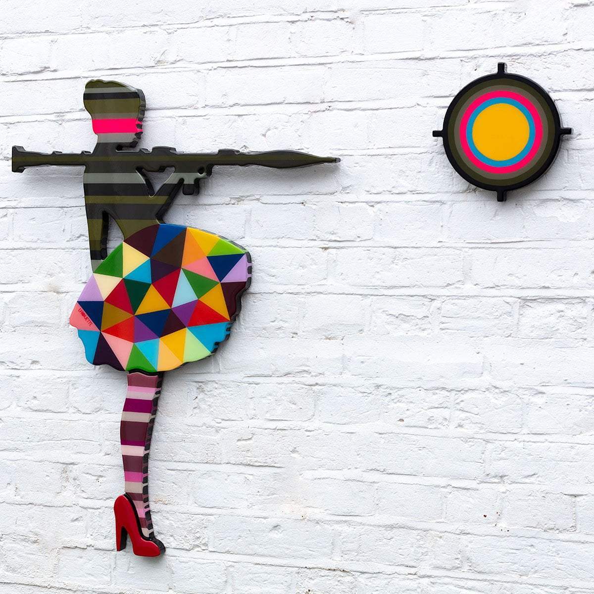 Bazooka Jo 2-Part Miniature Wall Sculpture Khaki Geometric - Original - SOLD by artist Lhouette - Wyecliffe Galleries