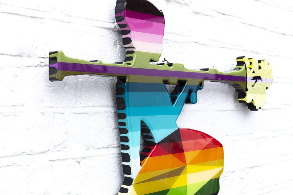 Bazooka Jo Floral Miniature Wall Sculpture Geometric Striped - Original - SOLD by artist Lhouette - Wyecliffe Galleries