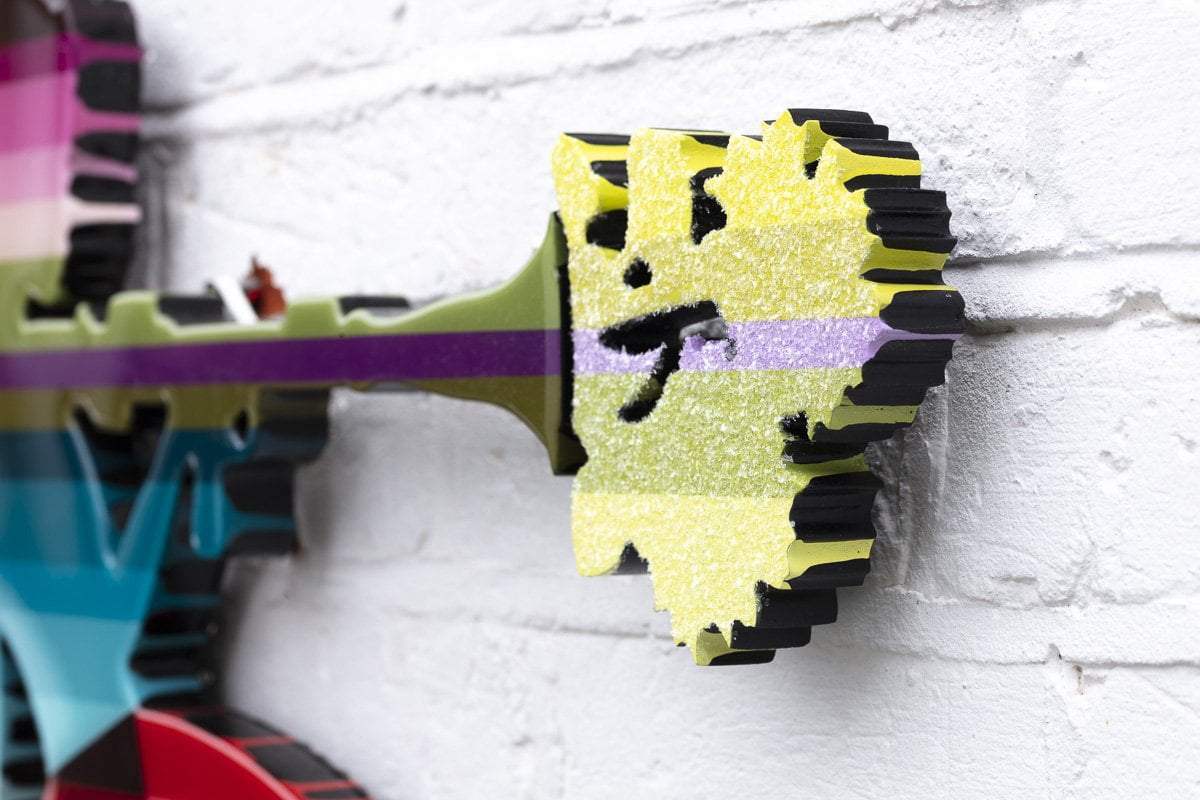 Bazooka Jo Floral Miniature Wall Sculpture Geometric Striped - Original - SOLD by artist Lhouette - Wyecliffe Galleries