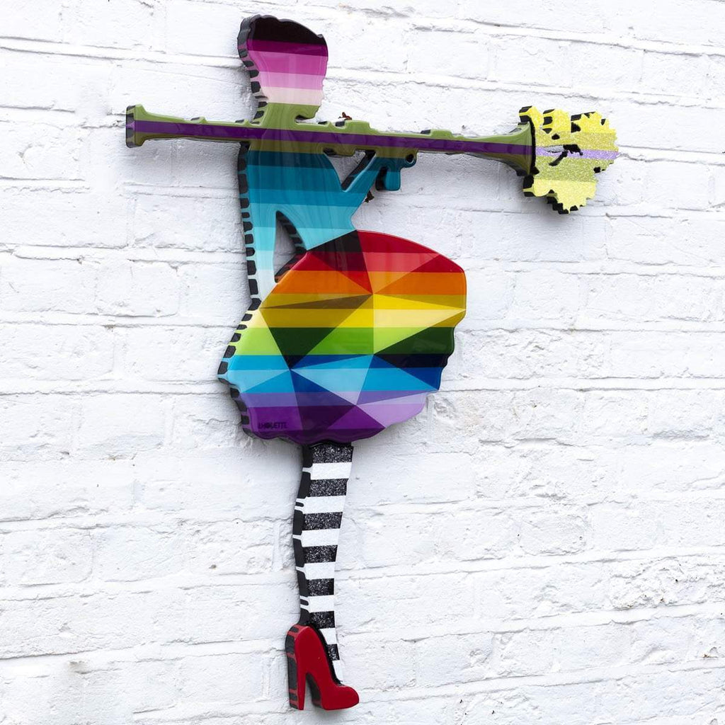 Bazooka Jo Floral Miniature Wall Sculpture Geometric Striped - Original - SOLD by artist Lhouette - Wyecliffe Galleries