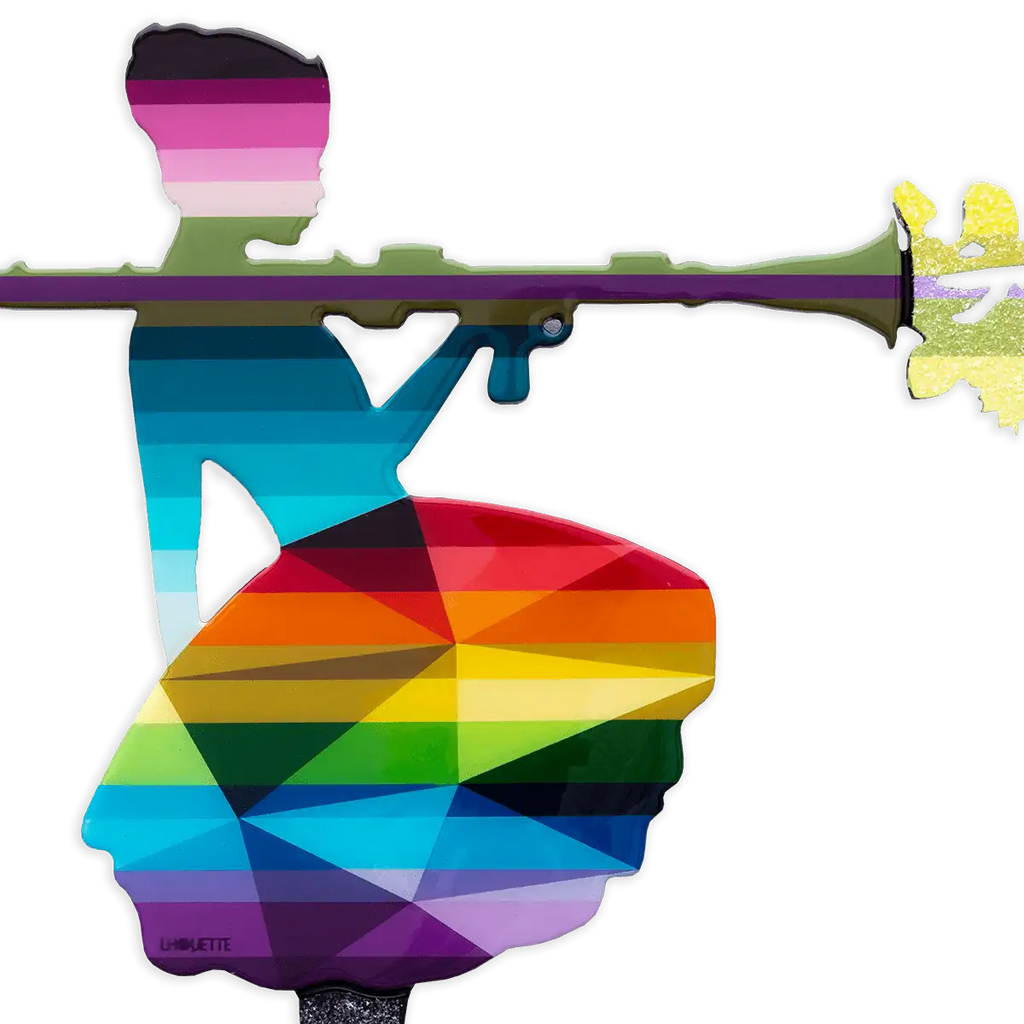 Bazooka Jo Floral Miniature Wall Sculpture Geometric Striped - Original - SOLD by artist Lhouette - Wyecliffe Galleries