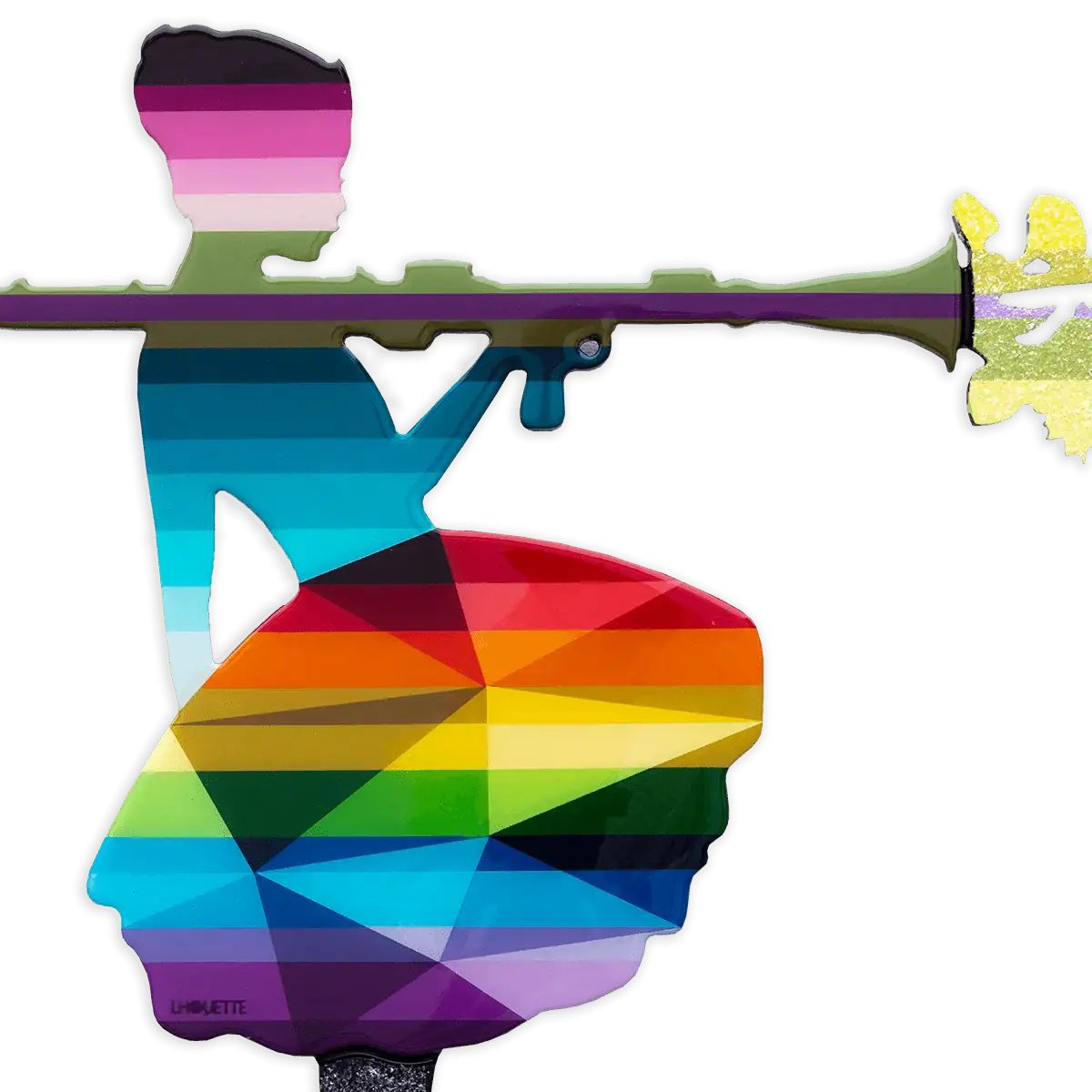 Bazooka Jo Floral Miniature Wall Sculpture Geometric Striped - Original - SOLD by artist Lhouette - Wyecliffe Galleries