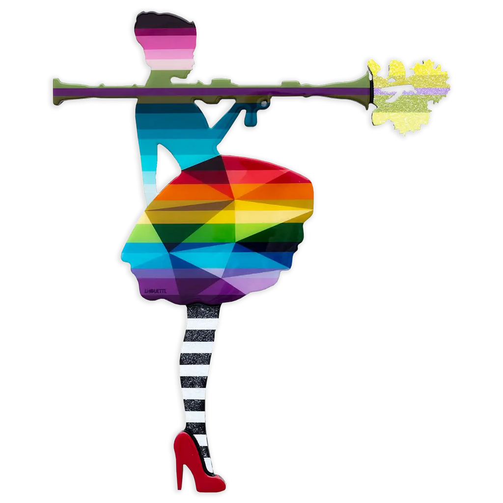 Bazooka Jo Floral Miniature Wall Sculpture Geometric Striped - Original - SOLD by artist Lhouette - Wyecliffe Galleries