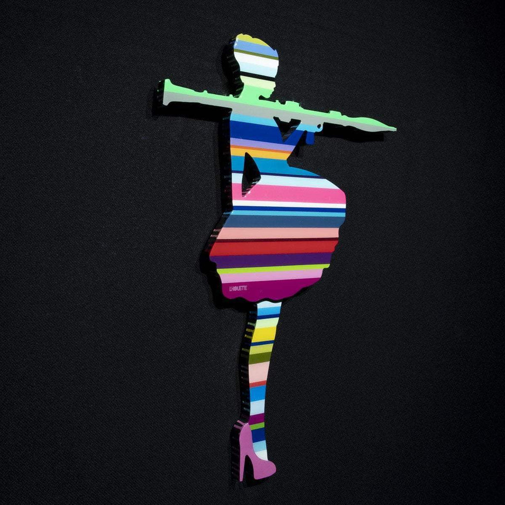 Bazooka Jo Miniature - Striped - Original Wall Sculpture - SOLD by artist Lhouette - Wyecliffe Galleries