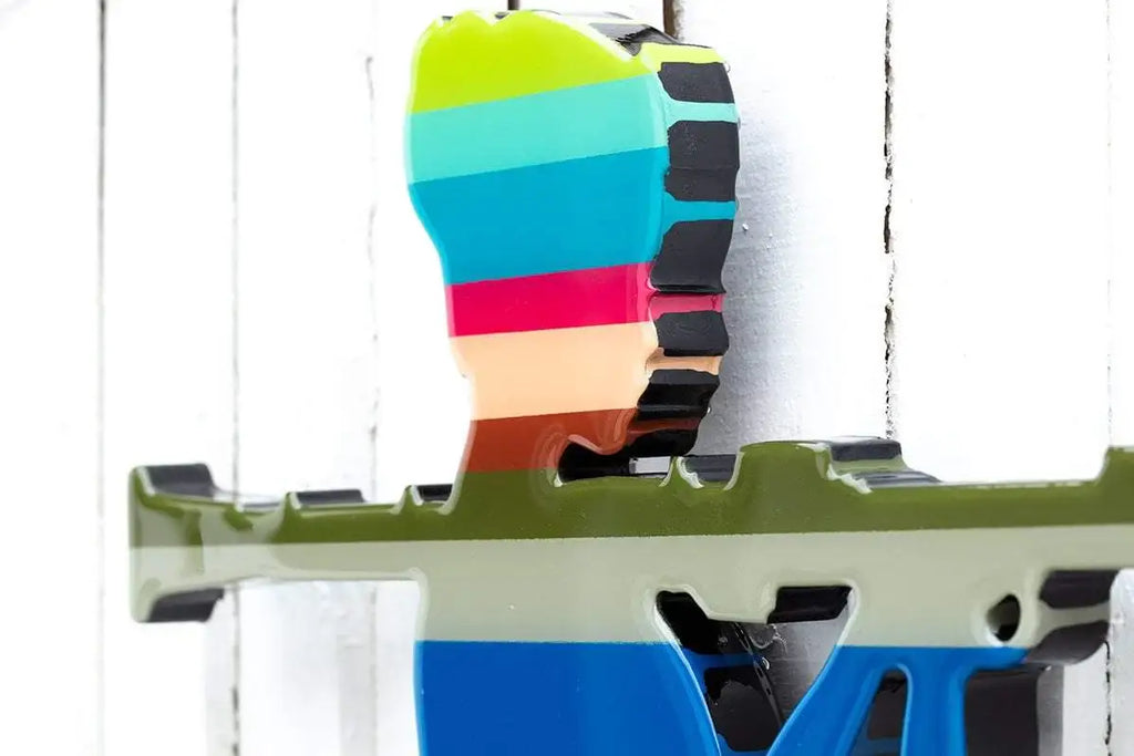 Bazooka Jo Miniature Striped Tights - Original Wall Sculpture - SOLD by artist Lhouette - Wyecliffe Galleries