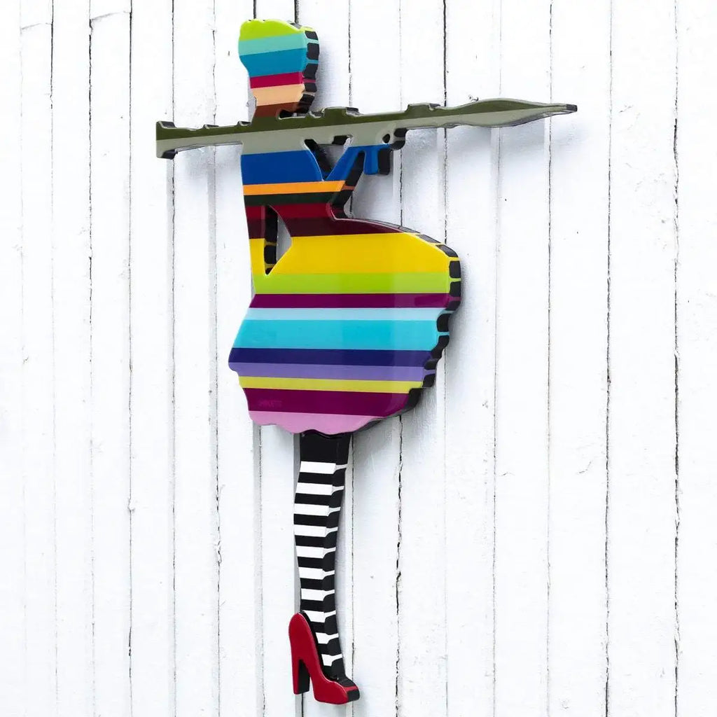 Bazooka Jo Miniature Striped Tights - Original Wall Sculpture - SOLD by artist Lhouette - Wyecliffe Galleries