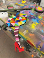 Bazooka Jo 2-Part Miniature Wall Sculpture Khaki Geometric - Original - SOLD by artist Lhouette - Wyecliffe Galleries