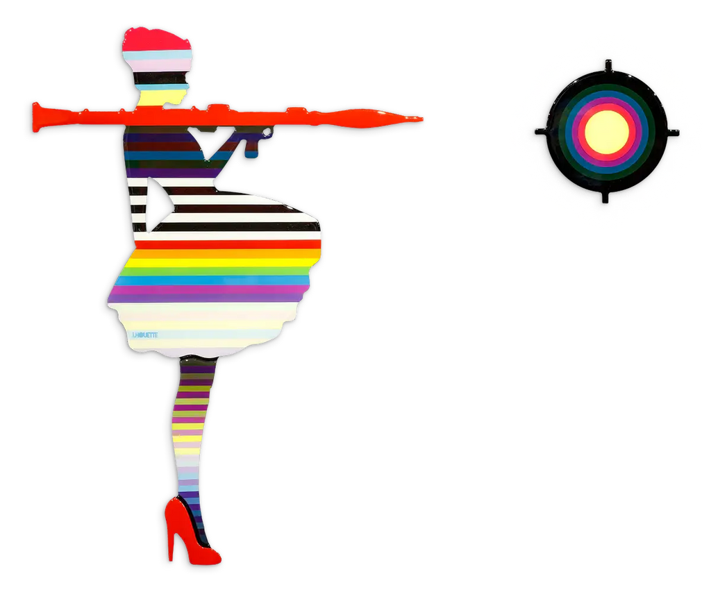 Bazooka Jo Rainbow Striped Miniature Two Part Wall Sculpture - Original - SOLD by artist Lhouette - Wyecliffe Galleries