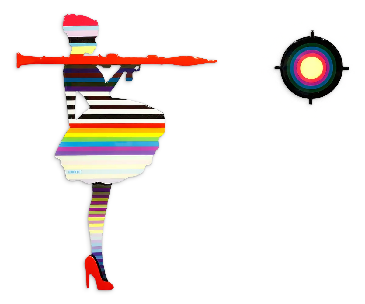 Bazooka Jo Rainbow Striped Miniature Two Part Wall Sculpture - Original - SOLD by artist Lhouette - Wyecliffe Galleries