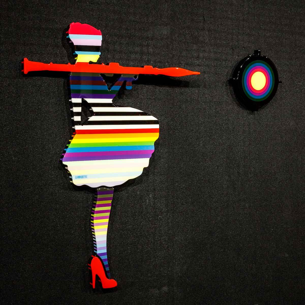 Bazooka Jo Rainbow Striped Miniature Two Part Wall Sculpture - Original - SOLD by artist Lhouette - Wyecliffe Galleries