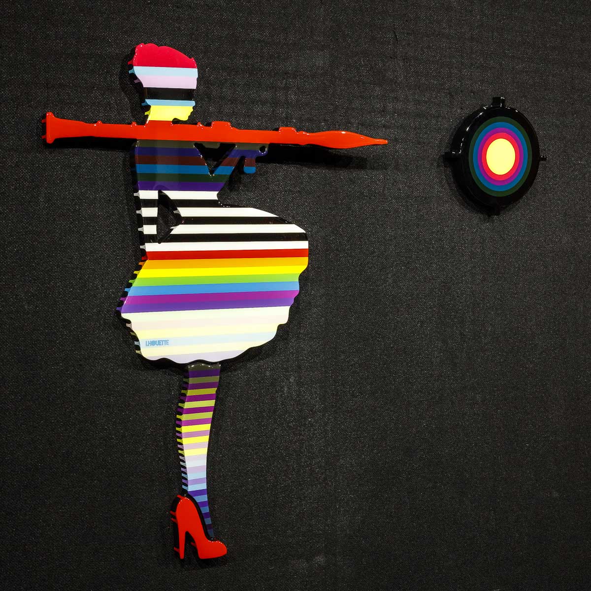 Bazooka Jo Rainbow Striped Miniature Two Part Wall Sculpture - Original Lhouette Mounted