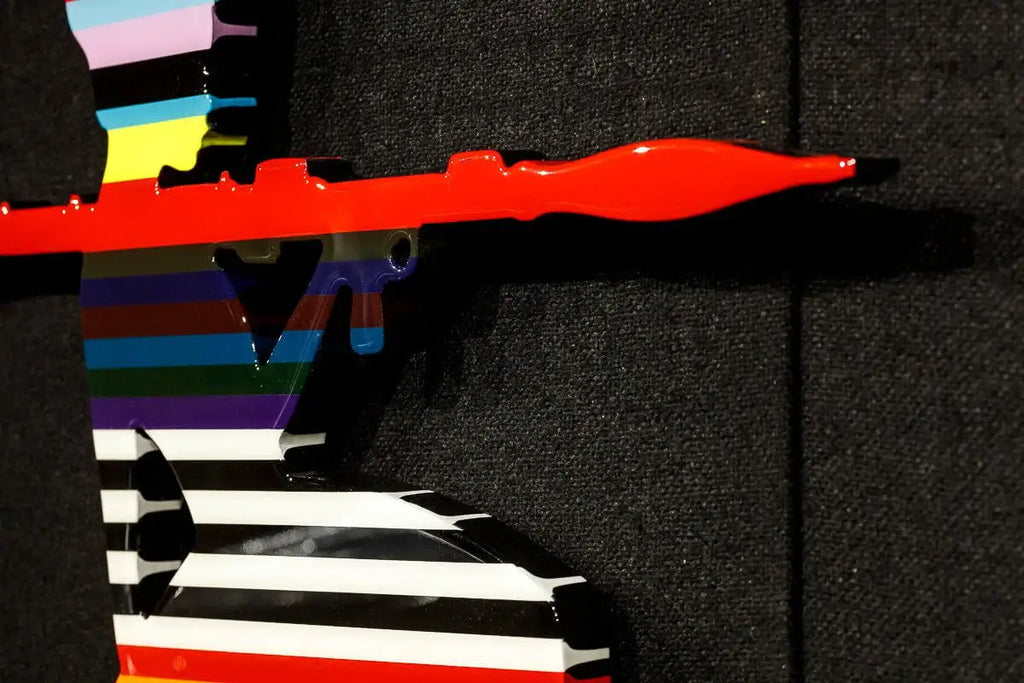 Bazooka Jo Rainbow Striped Miniature Two Part Wall Sculpture - Original - SOLD by artist Lhouette - Wyecliffe Galleries