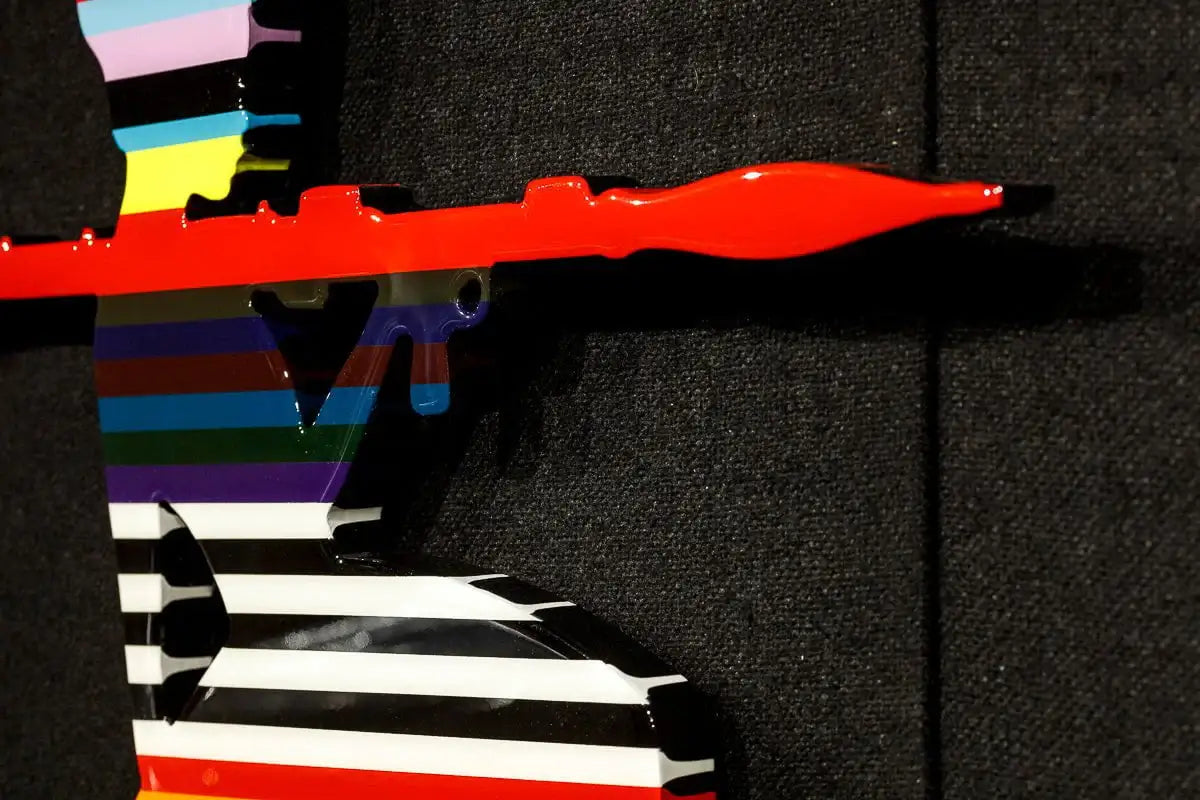 Bazooka Jo Rainbow Striped Miniature Two Part Wall Sculpture - Original - SOLD by artist Lhouette - Wyecliffe Galleries