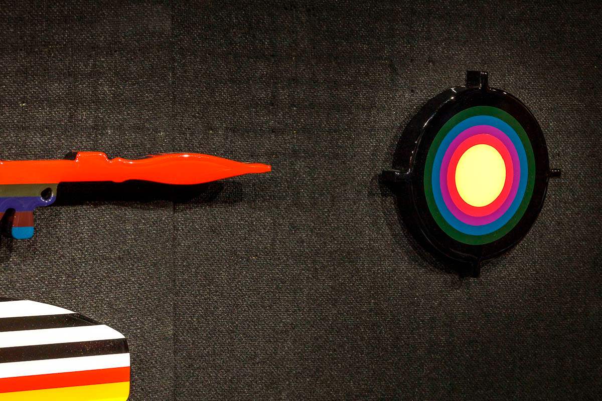 Bazooka Jo Rainbow Striped Miniature Two Part Wall Sculpture - Original - SOLD by artist Lhouette - Wyecliffe Galleries