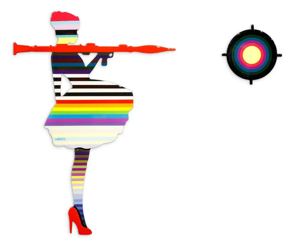 Bazooka Jo Rainbow Striped Miniature Two Part Wall Sculpture - Original - SOLD by artist Lhouette - Wyecliffe Galleries