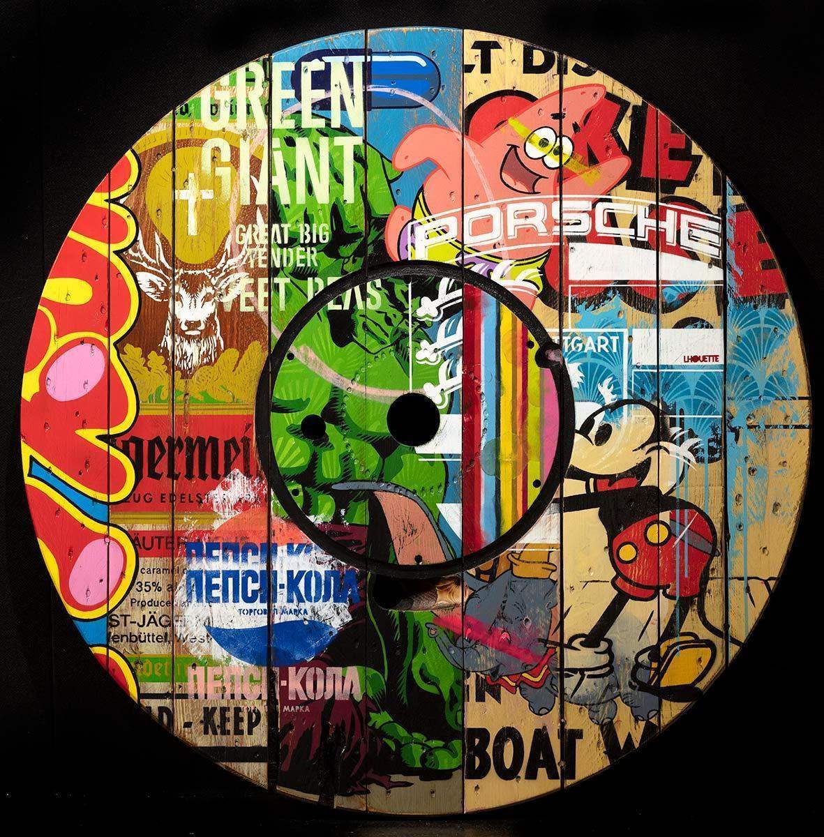 Cable Drum - Hulk - Original - SOLD by artist Lhouette - Wyecliffe Galleries