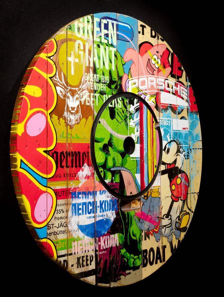 Cable Drum - Hulk - Original - SOLD by artist Lhouette - Wyecliffe Galleries