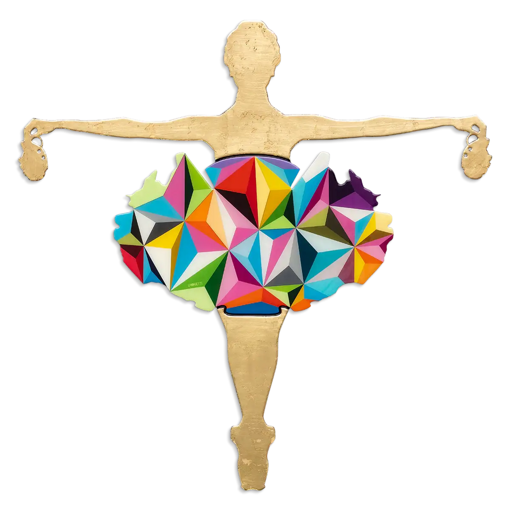 Drop the Bomb - Geo Prism, Gold Gild - Original Wall Sculpture - SOLD by artist Lhouette - Wyecliffe Galleries