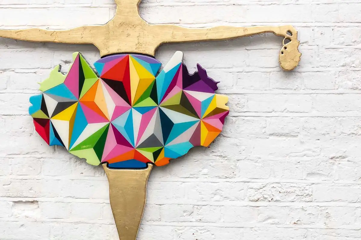 Drop the Bomb - Geo Prism, Gold Gild - Original Wall Sculpture - SOLD by artist Lhouette - Wyecliffe Galleries