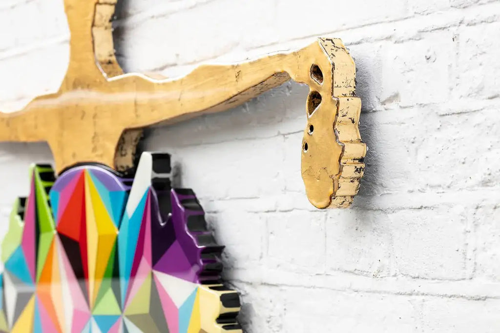 Drop the Bomb - Geo Prism, Gold Gild - Original Wall Sculpture - SOLD by artist Lhouette - Wyecliffe Galleries