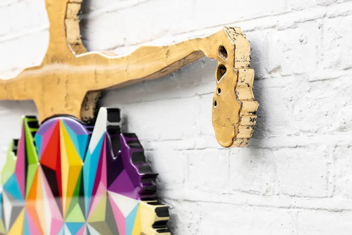 Drop the Bomb - Geo Prism, Gold Gild - Original Wall Sculpture - SOLD by artist Lhouette - Wyecliffe Galleries