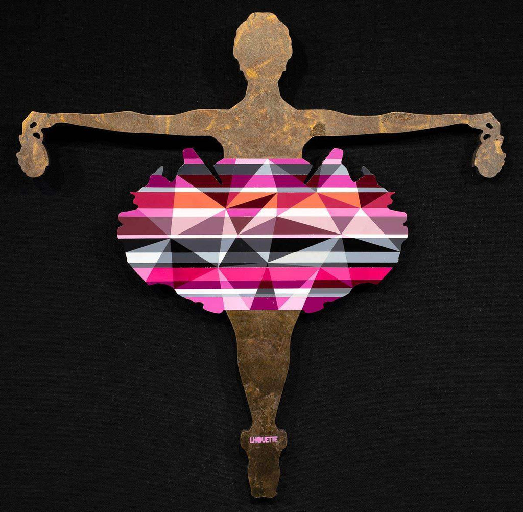 Drop the Bomb Miniature - Pink Geometric Original Wall Sculpture - SOLD by artist Lhouette - Wyecliffe Galleries