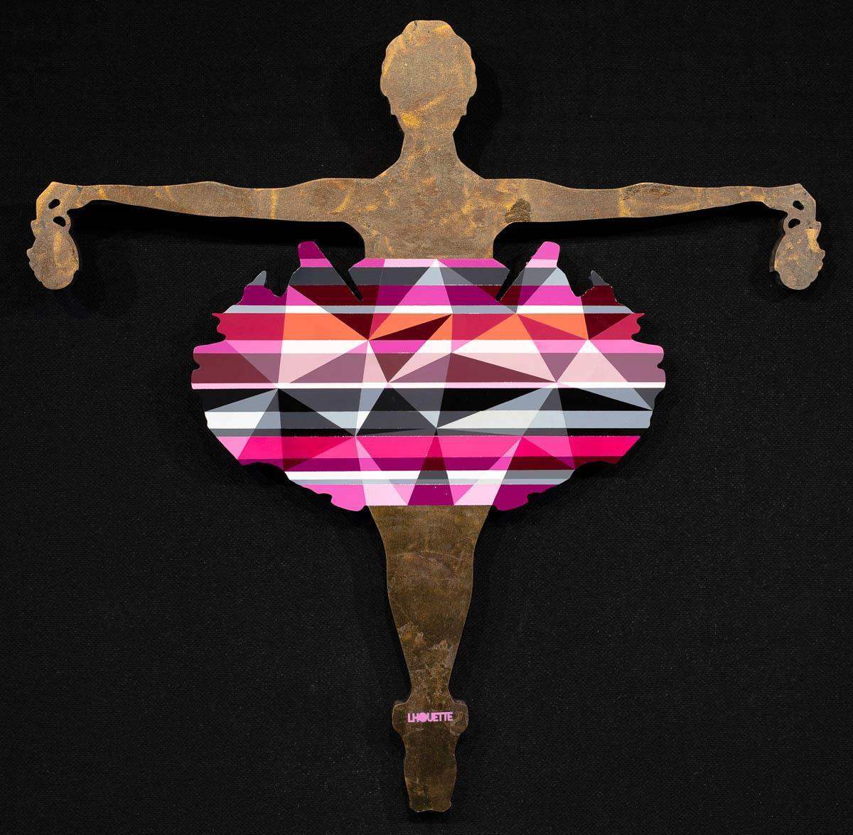 Drop the Bomb Miniature - Pink Geometric Original Wall Sculpture - SOLD by artist Lhouette - Wyecliffe Galleries