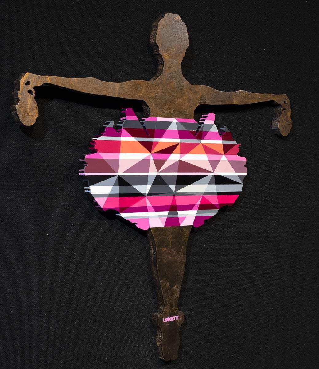 Drop the Bomb Miniature - Pink Geometric Original Wall Sculpture - SOLD by artist Lhouette - Wyecliffe Galleries