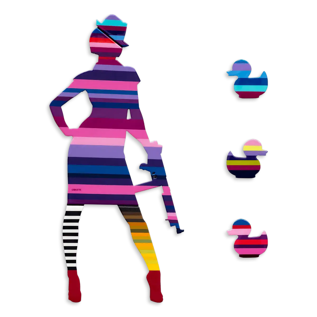 Duck Hunt Four Part Medium Wall Sculpture - Purple Striped - SOLD by artist Lhouette - Wyecliffe Galleries