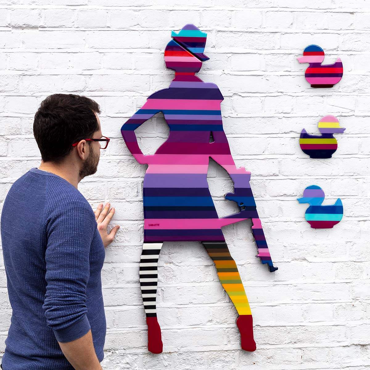 Duck Hunt Four Part Medium Wall Sculpture - Purple Striped - SOLD by artist Lhouette - Wyecliffe Galleries