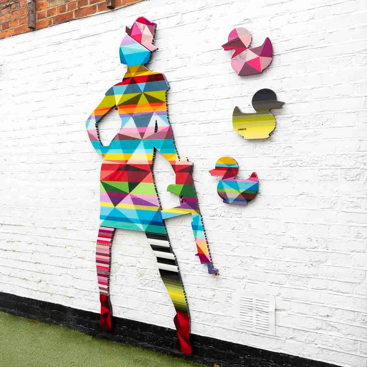 Duck Hunt Four Part XL Wall Sculpture - Geometric Striped - SOLD by artist Lhouette - Wyecliffe Galleries