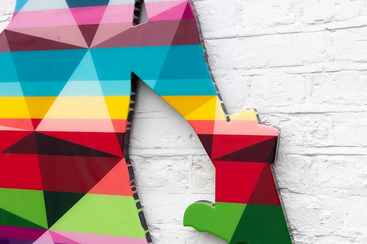 Duck Hunt Four Part XL Wall Sculpture - Geometric Striped - SOLD by artist Lhouette - Wyecliffe Galleries