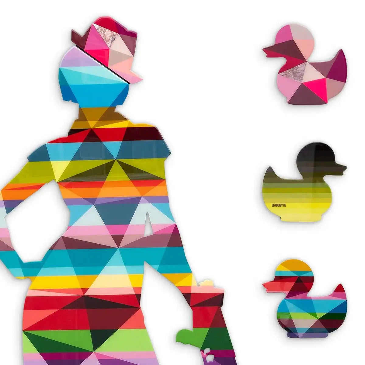 Duck Hunt Four Part XL Wall Sculpture - Geometric Striped - SOLD by artist Lhouette - Wyecliffe Galleries