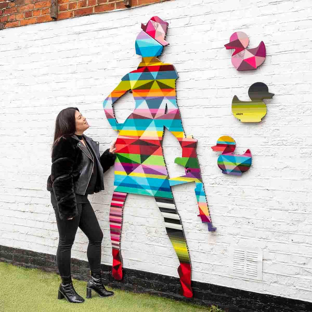 Duck Hunt Four Part XL Wall Sculpture - Geometric Striped - SOLD by artist Lhouette - Wyecliffe Galleries