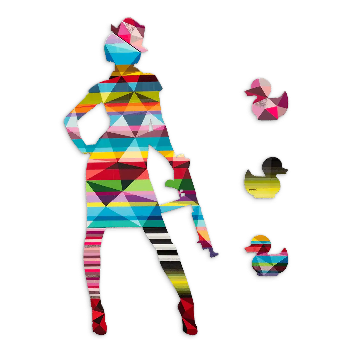 Duck Hunt Four Part XL Wall Sculpture - Geometric Striped - SOLD by artist Lhouette - Wyecliffe Galleries