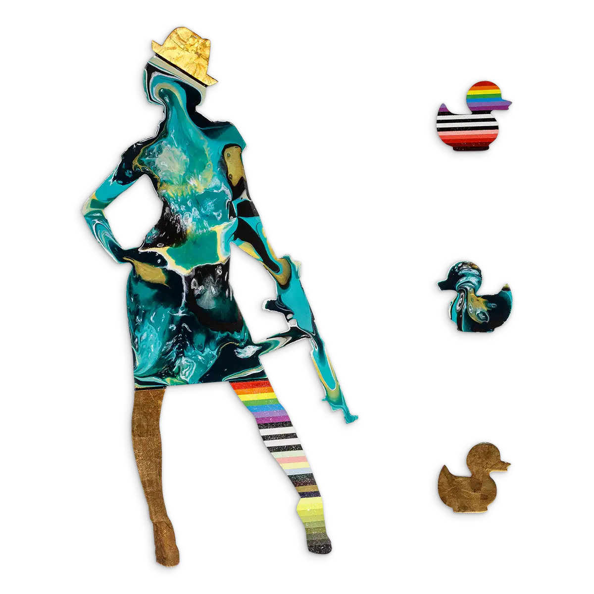 Duck Hunt Marbled - 4 piece Medium Wall Sculpture - Original - SOLD by artist Lhouette - Wyecliffe Galleries