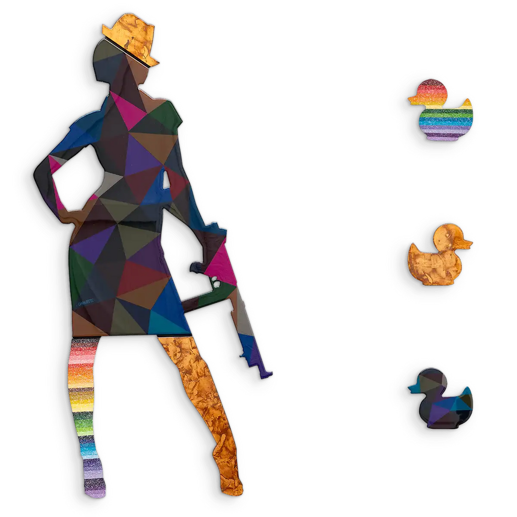 Duck Hunt Medium Dark Geo - Original Wall Sculpture - SOLD by artist Lhouette - Wyecliffe Galleries