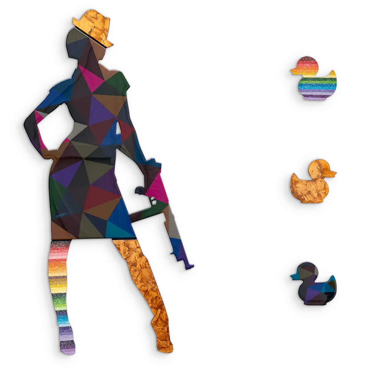 Duck Hunt Medium Dark Geo - Original Wall Sculpture - SOLD by artist Lhouette - Wyecliffe Galleries