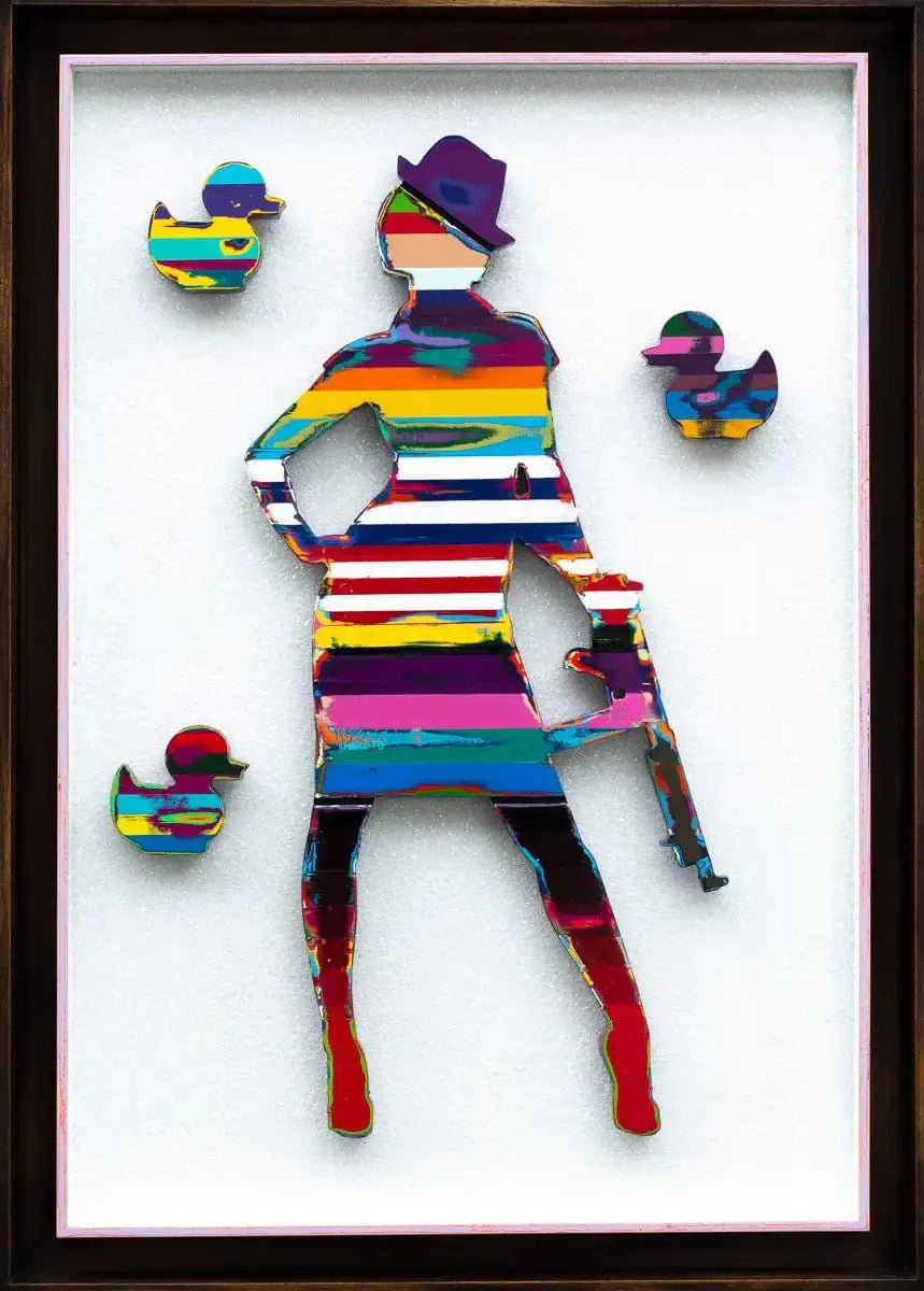 Duck Hunt Scratched Back Framed Sculpture - Original - SOLD by artist Lhouette - Wyecliffe Galleries