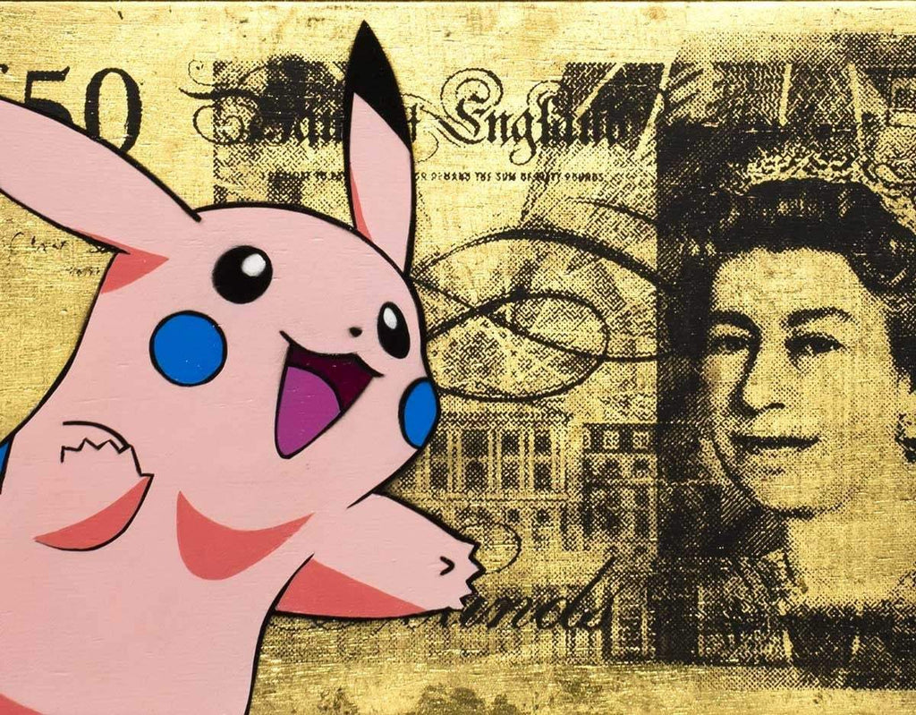 Gold Sterling Pikachu Pink - Original - SOLD by artist Lhouette - Wyecliffe Galleries