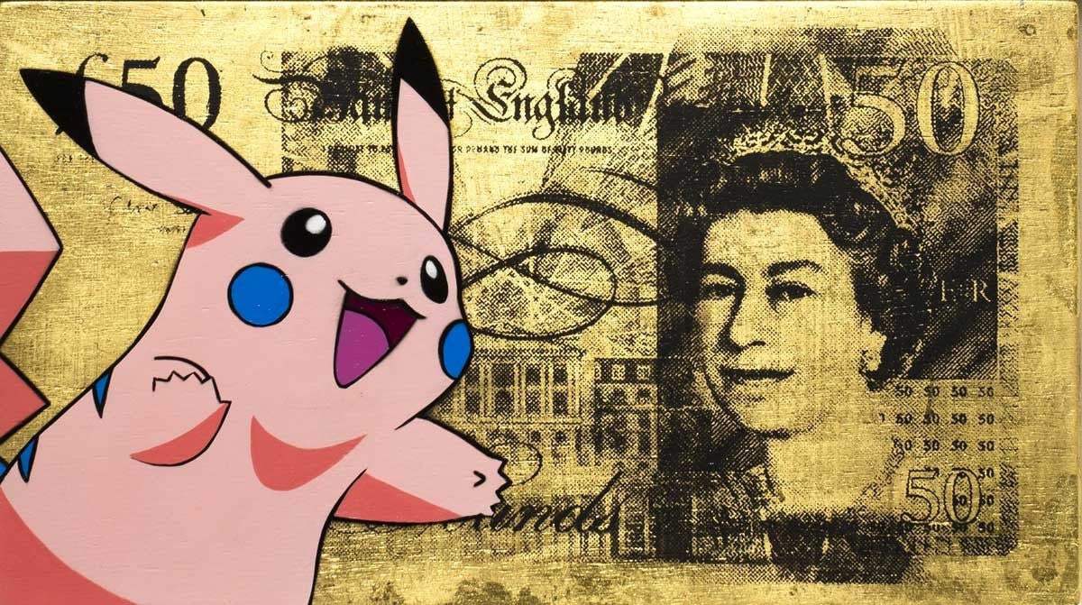 Gold Sterling Pikachu Pink - Original - SOLD by artist Lhouette - Wyecliffe Galleries