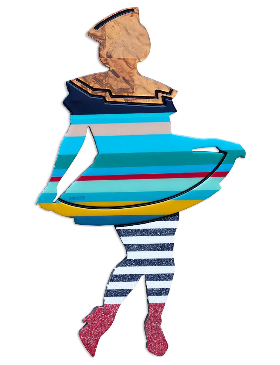 Hello Sailor Miniature Wall Sculpture - Blue Striped - SOLD by artist Lhouette - Wyecliffe Galleries